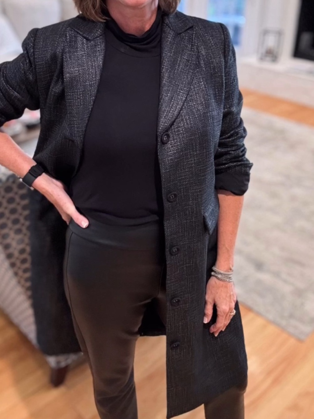 CAbi Silver Lining Jacket Black Metallic Tweed #4810 Size Small S